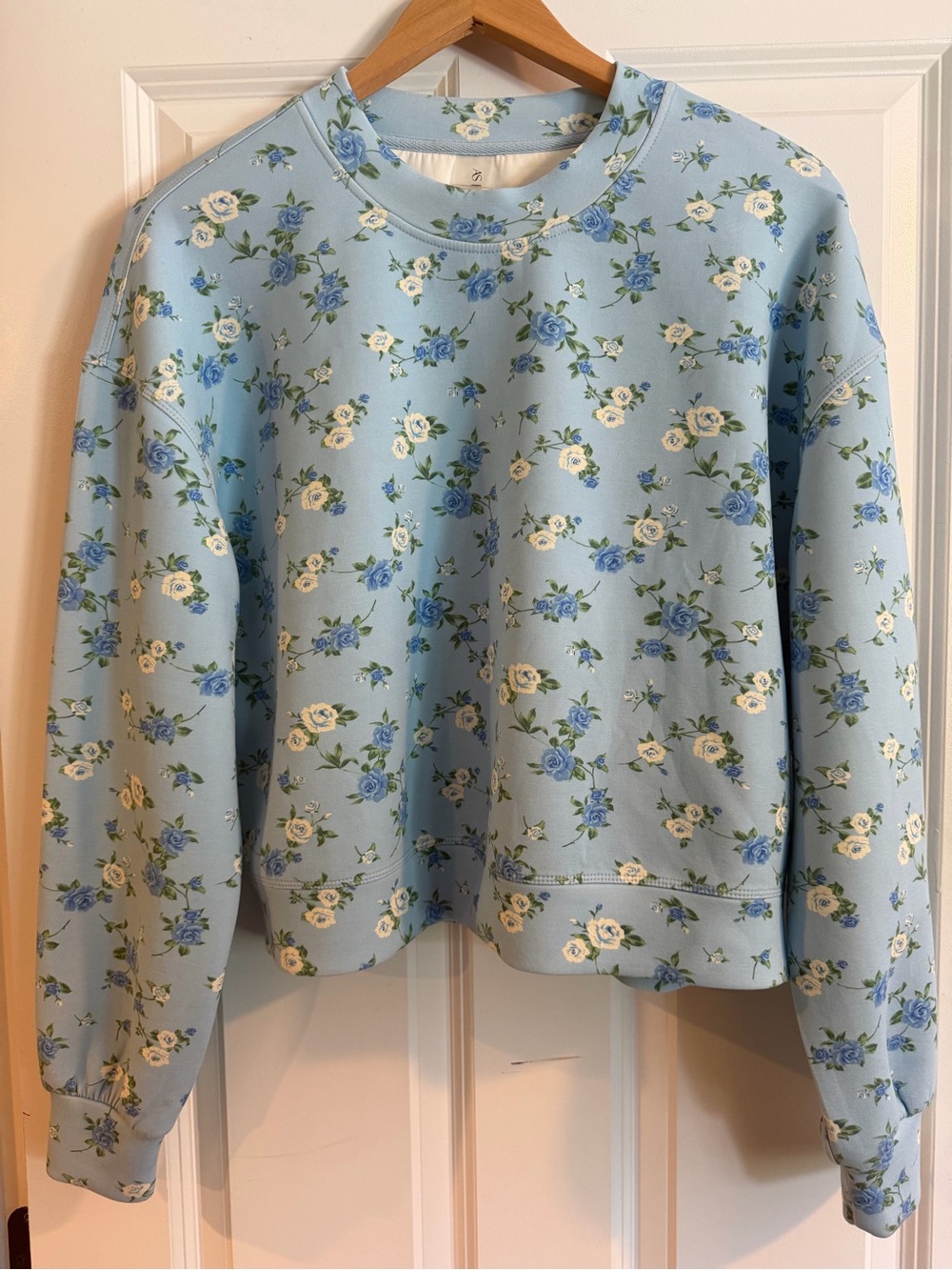 NWOT As Revival Women's Light Blue Floral Crew Sweatshirt Size Small